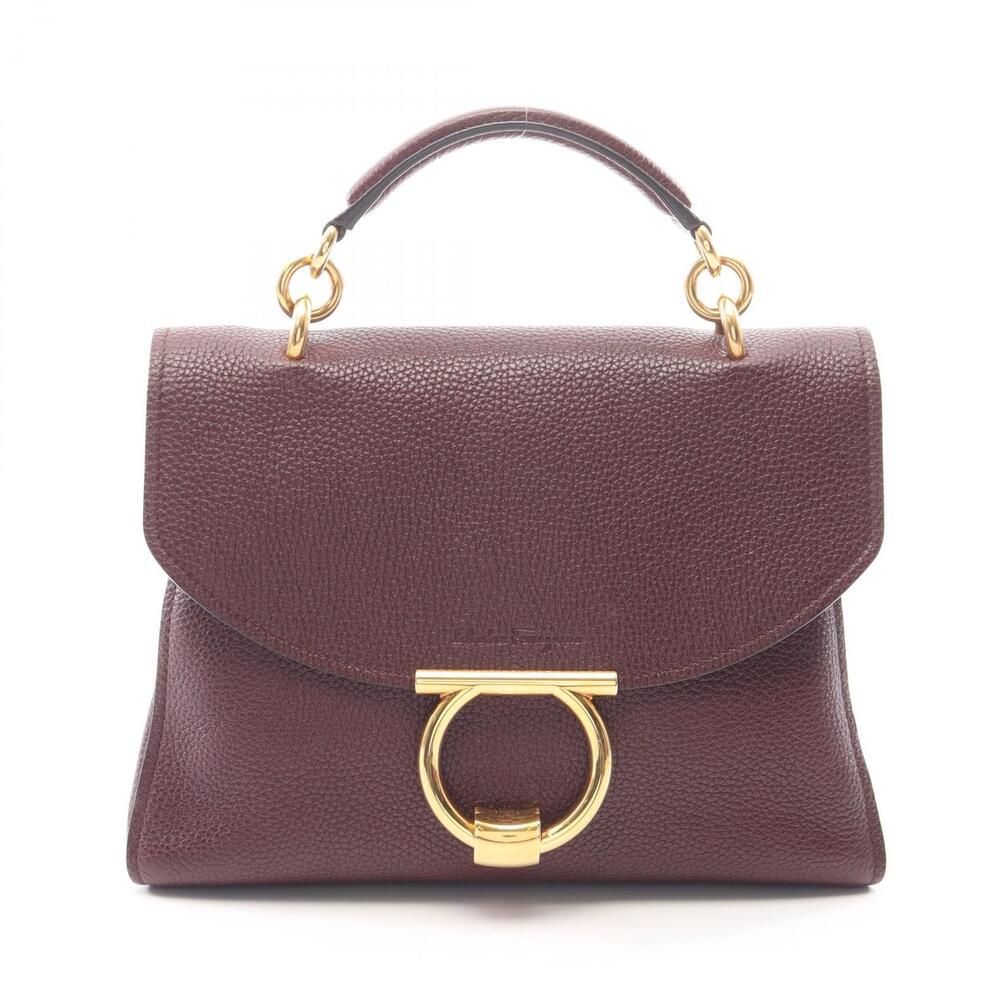Salvatore Ferragamo Margot Gancini Leather Bordeaux 2Way Shoulder Bag Purple